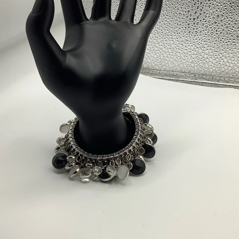 Lot of 5 Black and White Beaded Multi-Strand Bracelets